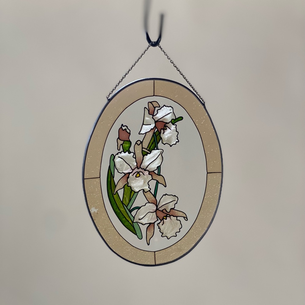 Vintage hand painted stained glass suncatcher